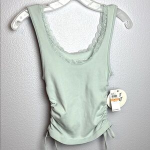 Sexy Planet Heart Youthful Lace Trim Mint Tank Top Tee ribbing and ruched sides